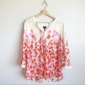 Talbots Banded Collar Pastel Floral Blouse Large L